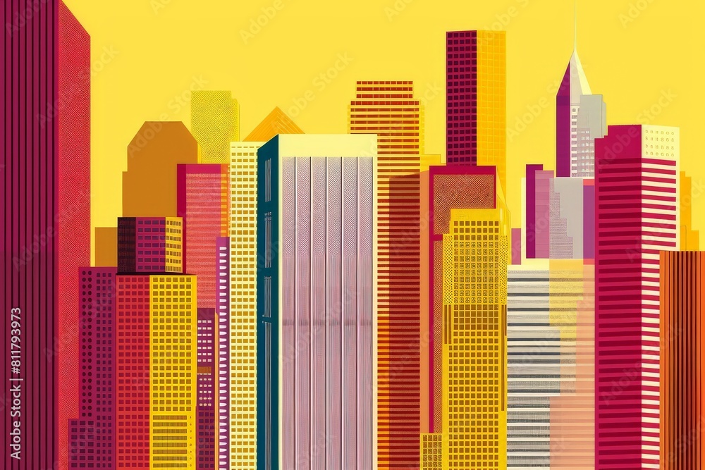 Cartoon High Rise Skyscrapers, high-rise buildings colorful vector illustrations set ...