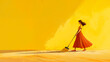 illustration d'une femme en train de passer le balais sur un fond jaune uni	
