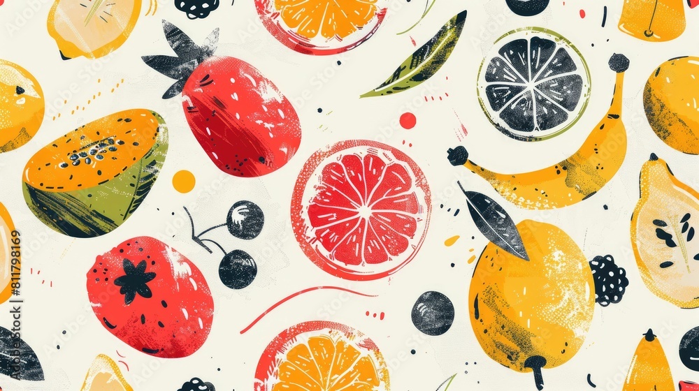 Product featuring a seamless pattern of fruits and berries, including ...