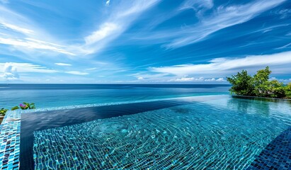 Wall Mural - Infinite tranquility: luxury pool overlooking the serene ocean