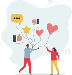 customer holding feedback balloons giving heart.flat vector illustration.