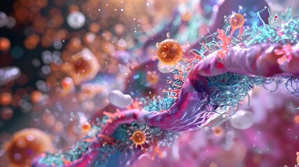 Poster - Microscopic View of Insulin Molecule Surrounded by Cellular Organelles and Structures