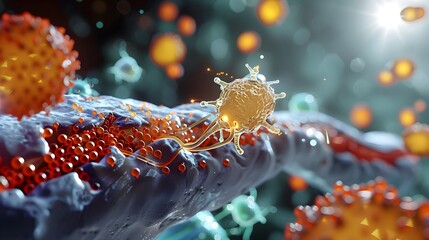 Poster - Microscopic View of Insulin Molecule Amidst Cellular Structures and Organelles