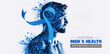 A man's health awareness month poster with a blue ribbon