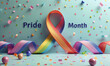 A colorful ribbon with the words Pride Month written 