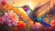 Describe the intricate dance of a hummingbird as it flits between flowers in search of nectar.