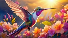 Describe The Intricate Dance Of A Hummingbird As It Flits Between Flowers In Search Of Nectar."oiseau, Vecteur, Fleur, Nature, Illustration, Floral, Papillon, Animal