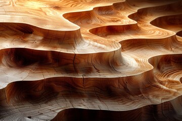 Poster - a close-up of intricately sculpted wooden waves, depicting the artistry of woodworking and the beaut