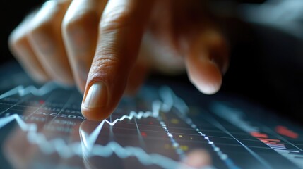 Poster - Data Analysis: Close-up of a hand analyzing a profit trend.