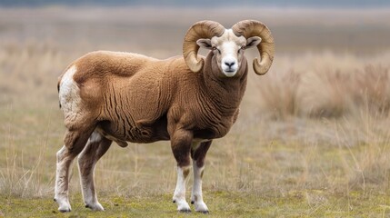 Wall Mural - A majestic ram standing proudly on a grassy field, symbolizing the sacrifice made during Eid al-Adha. 3