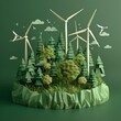 3D windmills ecology forest concept Save environment wind green tree energy sustainable power Eco global planet solution Triangle vector illustration art