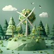 3D windmills ecology forest concept Save environment wind green tree energy sustainable power Eco global planet solution Triangle vector illustration art