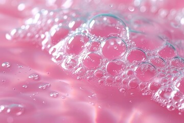 Poster - A close-up image capturing the intricate details of bubbles on a viscous pink liquid, creating an abstract effect