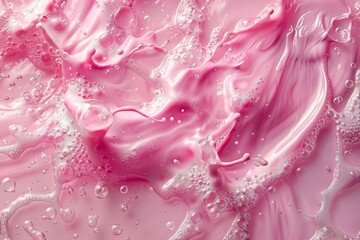 Poster - The image showcases a detailed texture of a pink viscous liquid with intricate bubble formations spread throughout