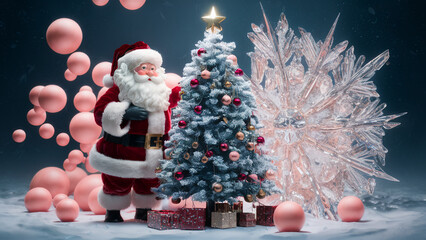 Wall Mural - santa claus and christmas tree