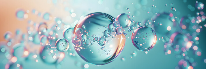 Sticker - Cosmetic Essence, Liquid bubble, Molecule inside Liquid Bubble on water background, 3d rendering