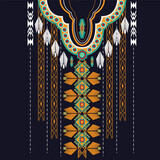 Fototapeta Przestrzenne - retro vintage collar necklace ikat mexican ethnic aztec tribal ancient batik pattern seamless background for fashion fabric and textile, 2d illustration