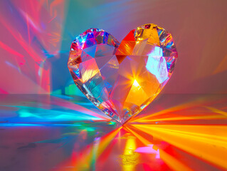 Wall Mural - A heart shaped crystal with colorful light shining through it.