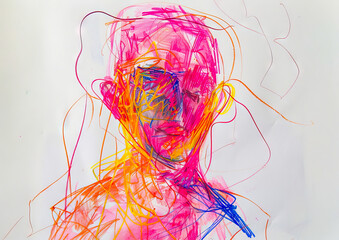 Wall Mural - A drawing of a person with colorful lines.