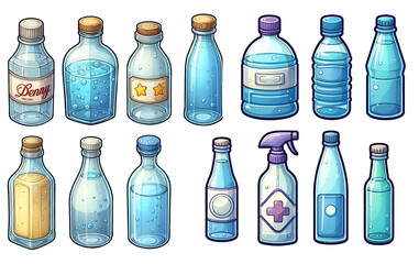 Set of bottles isolated on transparent background. AI 