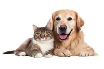 Wall Mural - dog with cat friendly isolated on white