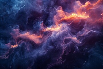 Poster - Vivid abstract image featuring swirling smoke patterns in a dynamic interplay of colors against a dark, nebulous background