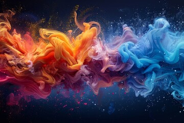Poster - High-energy abstract art piece with an explosion of warm and cool colors mingling in a chaotic yet harmonious fashion