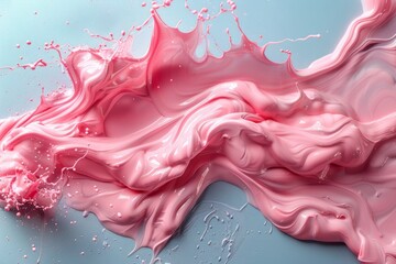 Poster - This image captures a dynamic splash of pink fluid art texture against a calm blue background