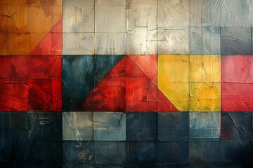 Poster - Abstract wall art with a geometric pattern featuring bold color blocks on a textured gray background