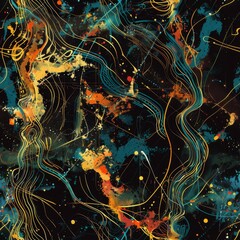 Wall Mural - Abstract Cosmic Artwork with Colorful Swirls and Splatters