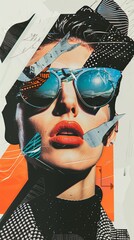 Wall Mural - Woman with sunglasses and hat in collage artwork