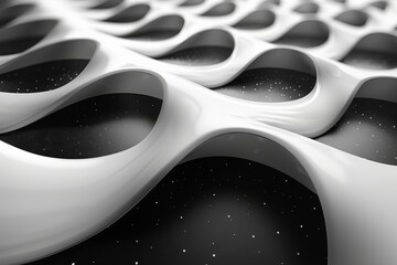 Poster - A 3D rendering of interconnected white abstract shapes against a starry black background The image showcases a modern, artistic design