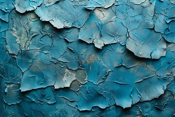 Poster - a photogenic presentation of a textured surface with blue paint cracking and peeling off
