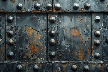Poster - Detailed image of a corroded and rusted metal surface with riveted patterns