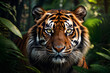 Vibrant tiger portrait in lush habitat
