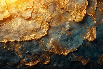 Poster - Detailed shot presenting a cracked surface with a rich interplay between blue and gold colors, indicating opulence