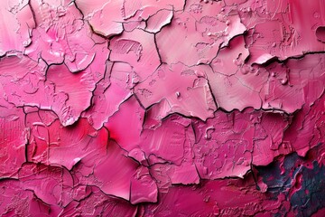 Poster - A vibrant close-up of pink paint that has dried and cracked over time, creating an interesting texture