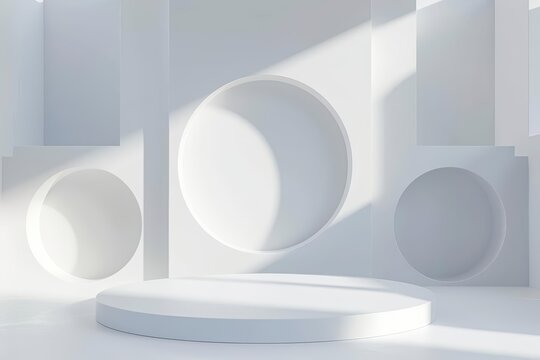 Background of elegant circle shape design intertwines with white luxury elements in a minimal setting, Sharpen 3d rendering background