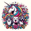 © alan - Many animals include dogs, cats, unicorns and a unicorn image art art card design illustrator.
