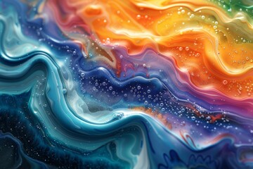 Poster - The image showcases a ripple effect with a fluid abstract pattern in rich rainbow colors and a glossy texture