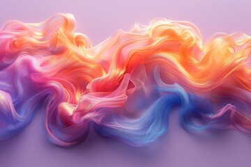 Poster - Vibrant digital art of a flowing fabric-like structure in striking orange, pink, and blue colors against a soft purple background