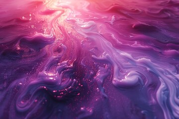 Poster - An abstract, fluid art texture background with swirls of pink, purple, and white hues creating a visually captivating scene