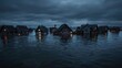 © pawimon - Flooded coastal village demonstrating rising sea levels, light painting style