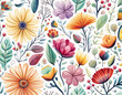 Colorful floral design featuring bold hues and detailed patterns, Generative AI.