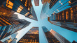 © Anthichada - Bottom up view of high rise buildings, skyline of the financial district, vertical format of looking directly up at the skyline of the financial district