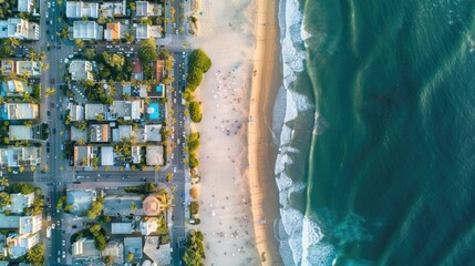 Wall Mural - An aerial view of a city by the waterfront showcasing urban design, architectural buildings, and natural landscapes including condominiums, houses, and art installations AIG50