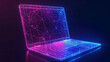 Neon Wireframe Laptop. A laptop's neon outline glows against the dark, symbolizing the fusion of art and technology