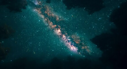 Wall Mural - Night sky with the Milky Way in space as seen from Earth with trees around