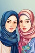 Porträt Illustration von zwei Muslimischen Freundinnen 