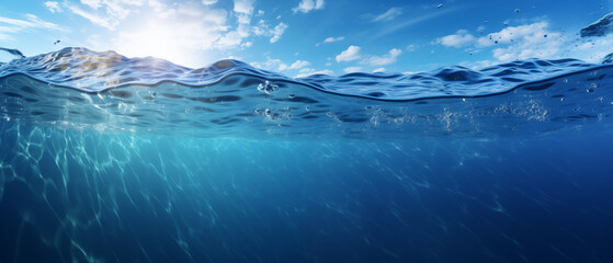 Vivid Underwater View of Ocean Waves with Sunlight